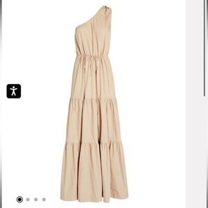 SWF One-Shoulder Tiered Maxi Dress camel cotton poplin dress M